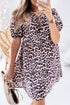 Brown Leopard Tied Front Keyhole Puff Short Sleeve Mini Dress